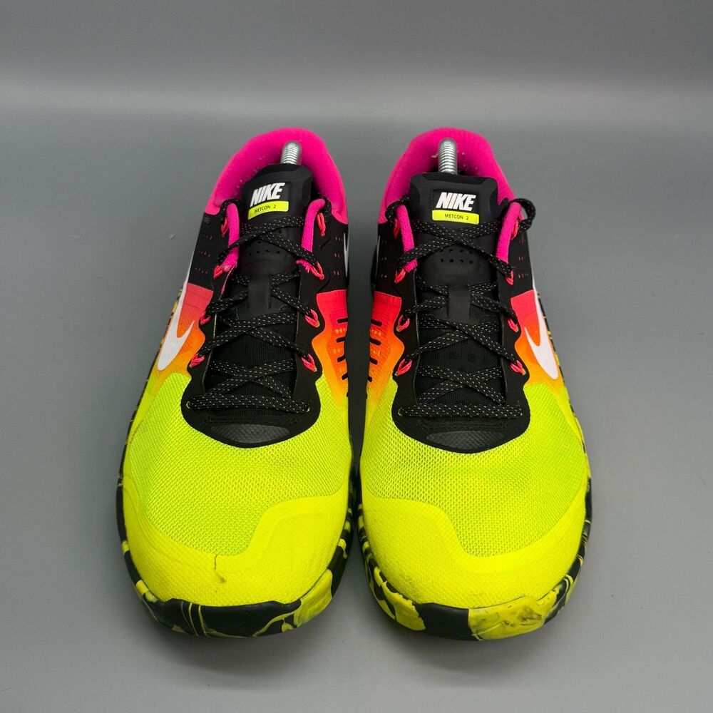Nike Metcon 2 Mens 10 Volt Black White Lace Up Low Top Running Athletic Sneakers - Picture 2 of 9